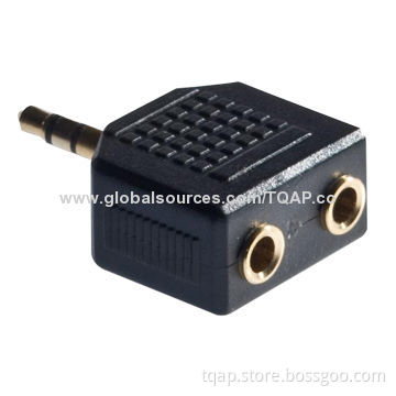 Audio adapter, 3-pin, 3 and 5mm stereo male to 2x 3 and 5mm stereo female